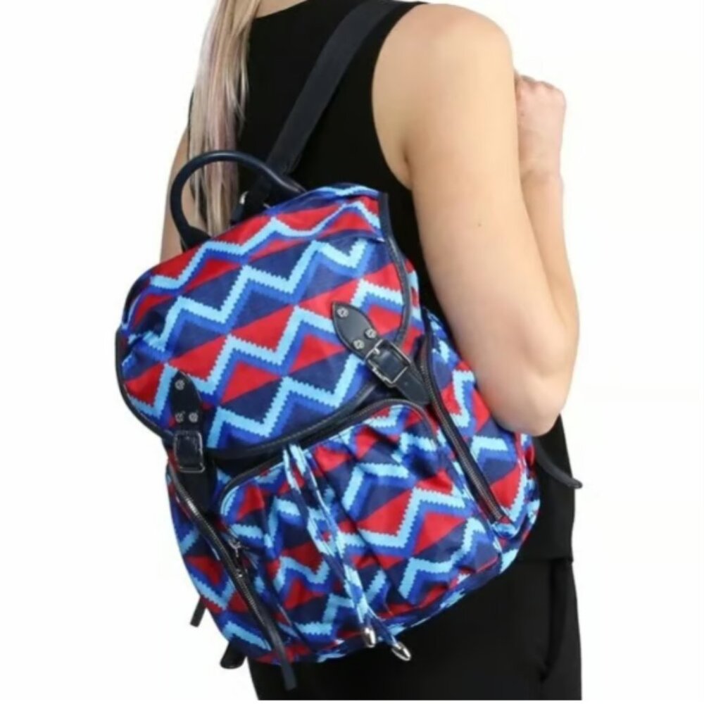 MZ Wallace Marlena Backpack Zig Zag Bedford Blue/Red/Black NWT!